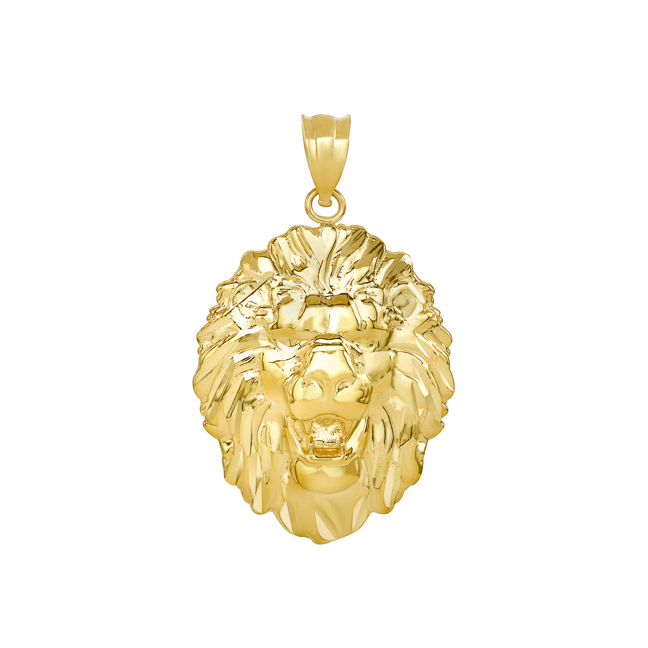 Solid Gold Roaring Lion King Head Pendant Necklace, view 2