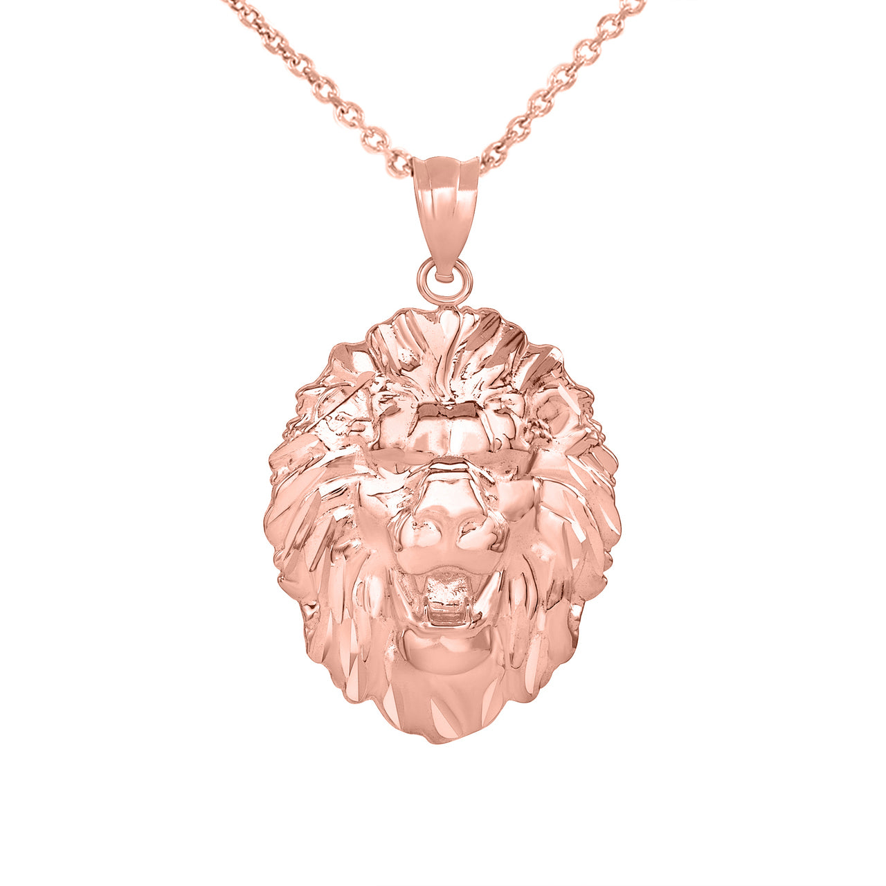 Solid Gold Roaring Lion King Head Pendant Necklace, view 4
