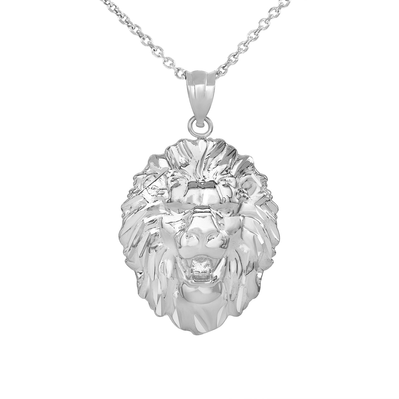 Solid Gold Roaring Lion King Head Pendant Necklace, view 7