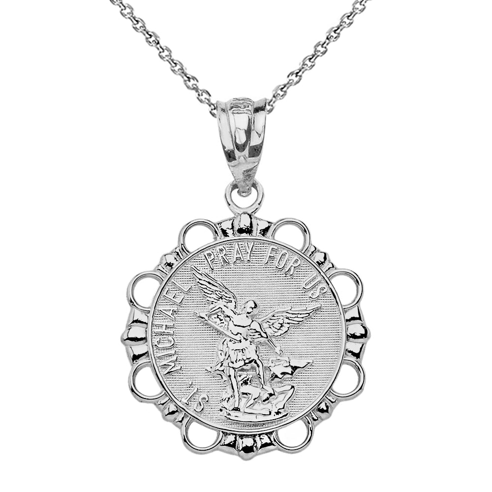 Solid Gold Round Saint Michael Pendant Necklace, view 6