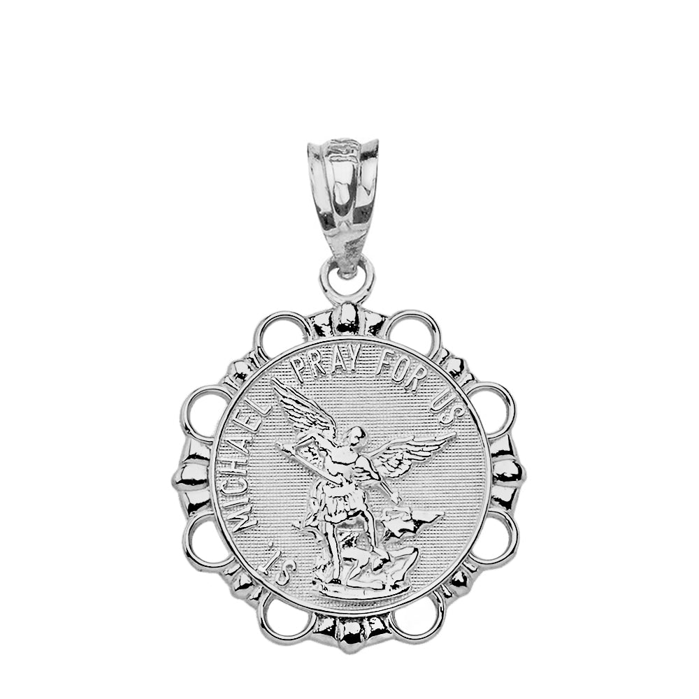 Solid Gold Round Saint Michael Pendant Necklace, view 7