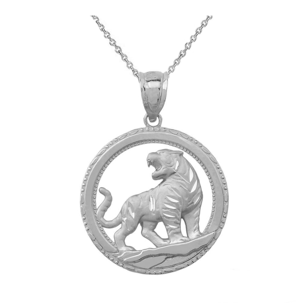Solid Gold Round Tiger Pendant Necklace, view 5
