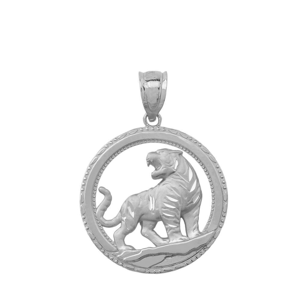 Solid Gold Round Tiger Pendant Necklace, view 6