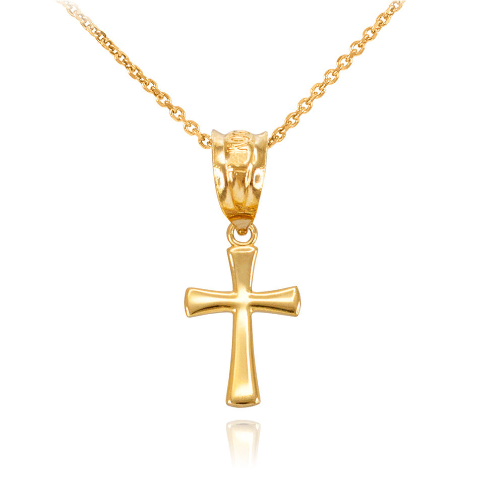 Solid Gold Rounded Mini Cross Necklace