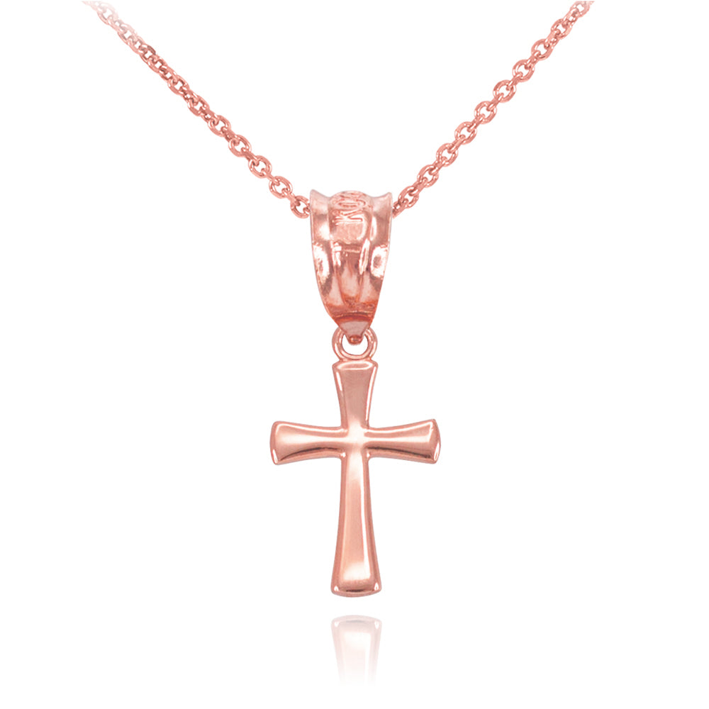 Solid Gold Rounded Mini Cross Necklace, view 2