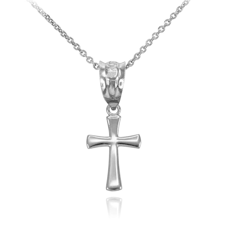 Solid Gold Rounded Mini Cross Necklace, view 3