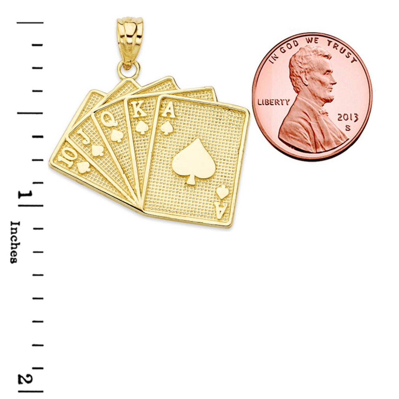 Solid Gold Royal Flush Card Pendant Necklace, view 2