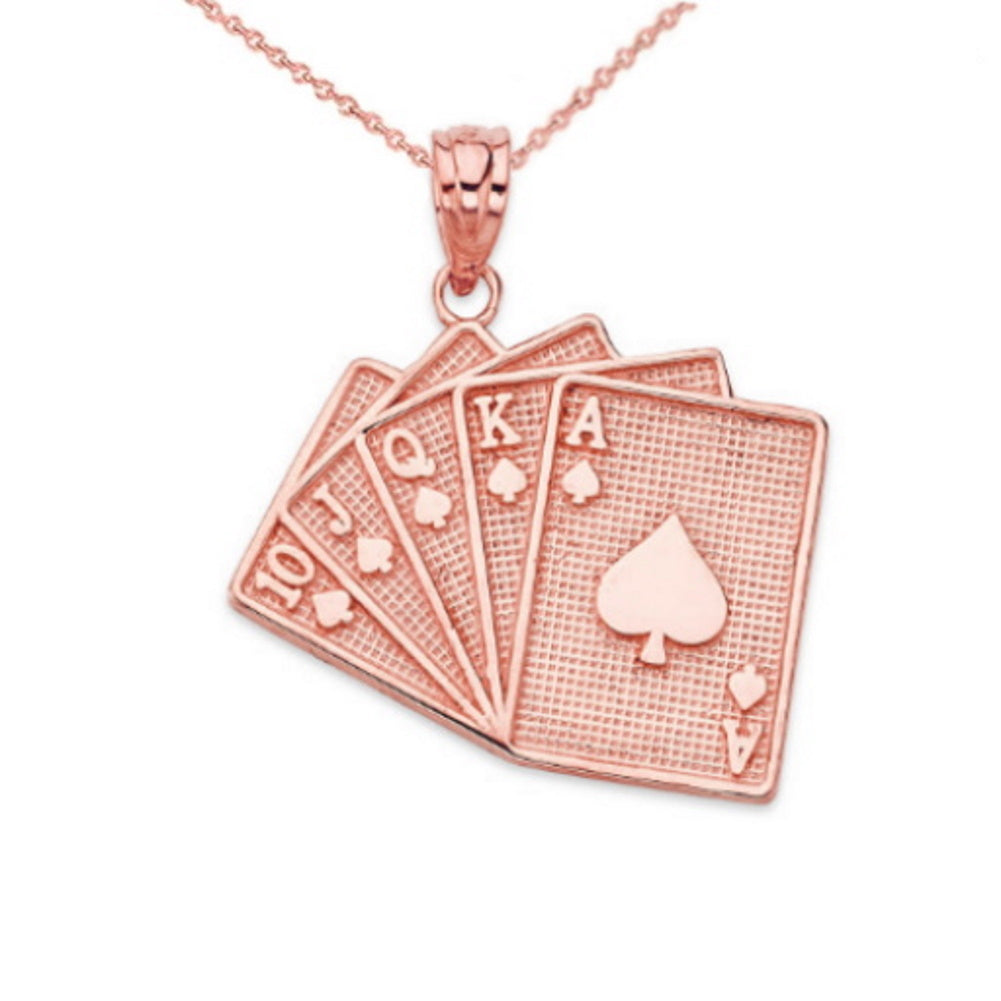 Solid Gold Royal Flush Card Pendant Necklace, view 3
