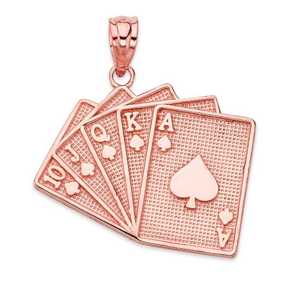 Solid Gold Royal Flush Card Pendant Necklace, view 6