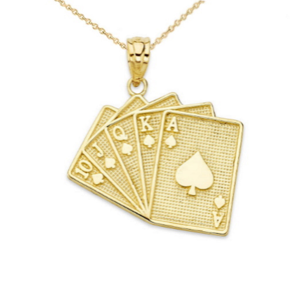 Solid Gold Royal Flush Card Pendant Necklace, view 8
