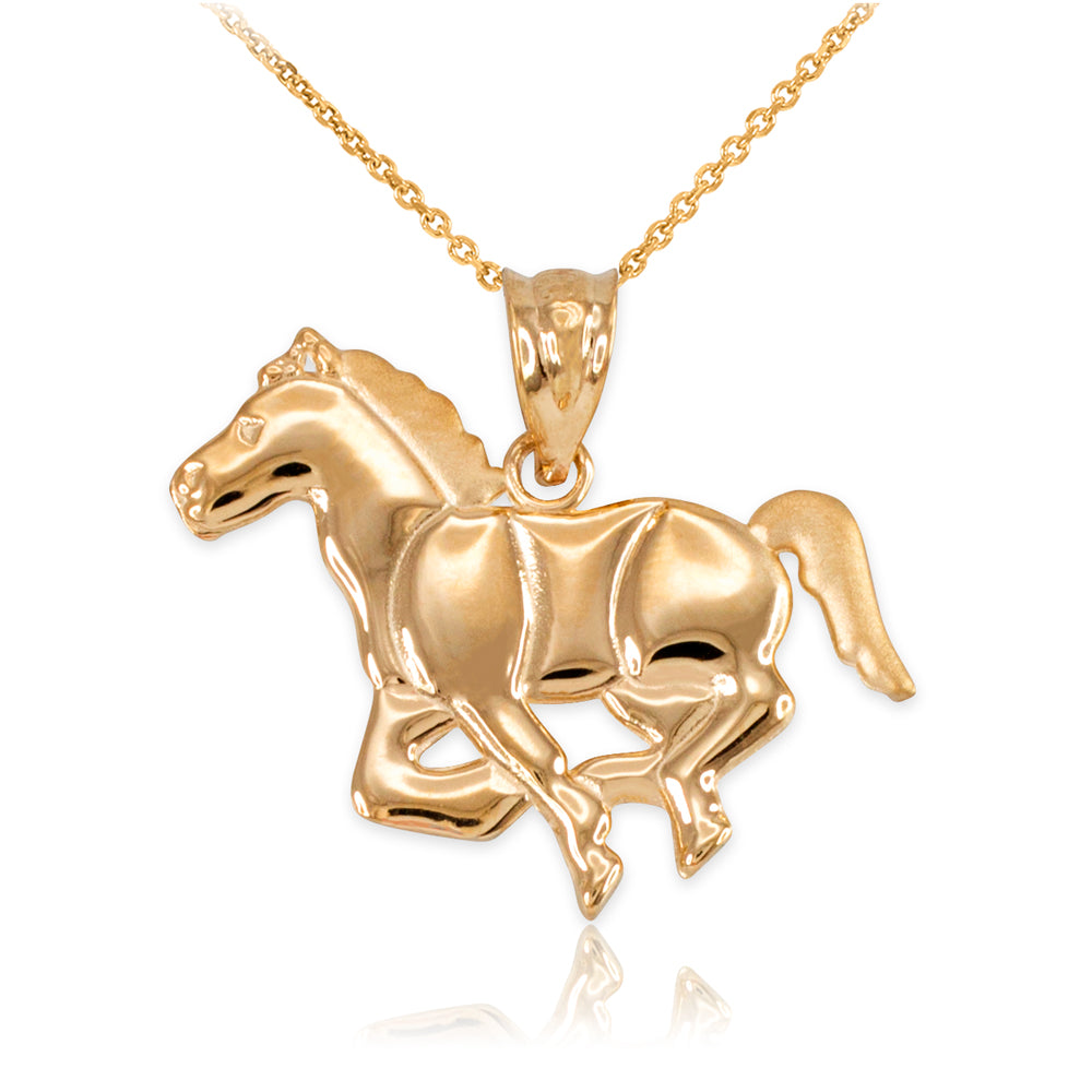 Solid Gold Running Horse Pendant Necklace