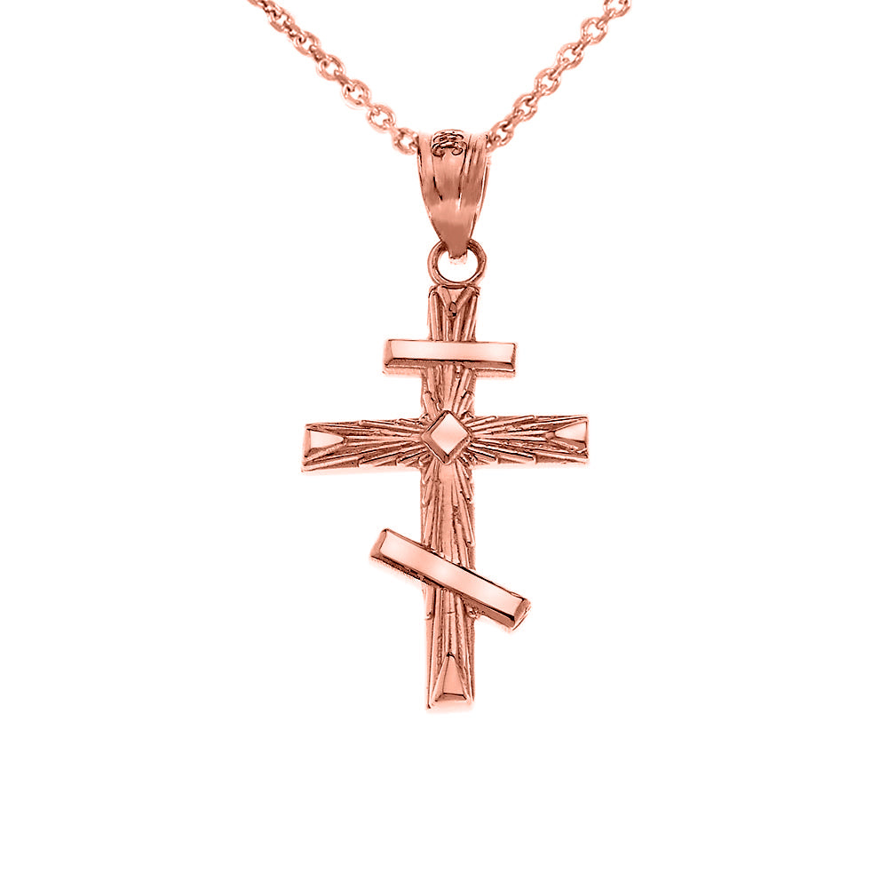 Solid Gold Russian Orthodox Cross Pendant Necklace, view 3