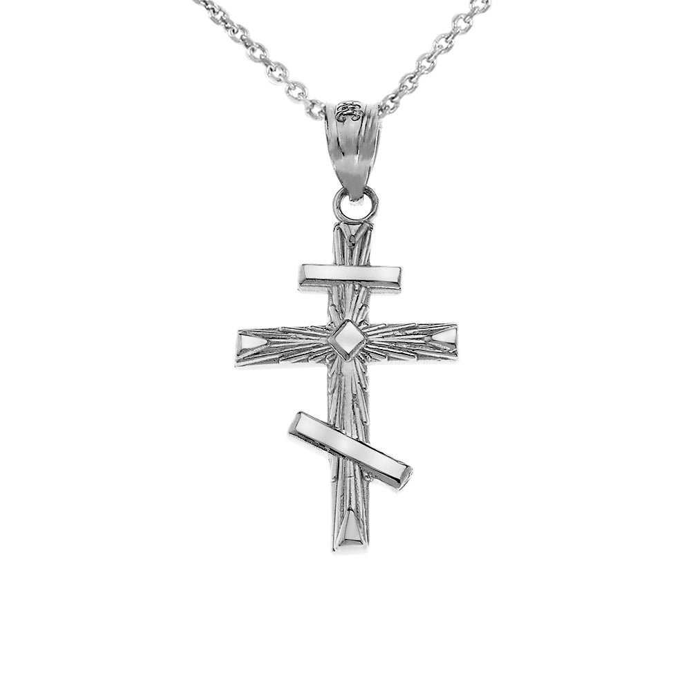 Solid Gold Russian Orthodox Cross Pendant Necklace, view 4