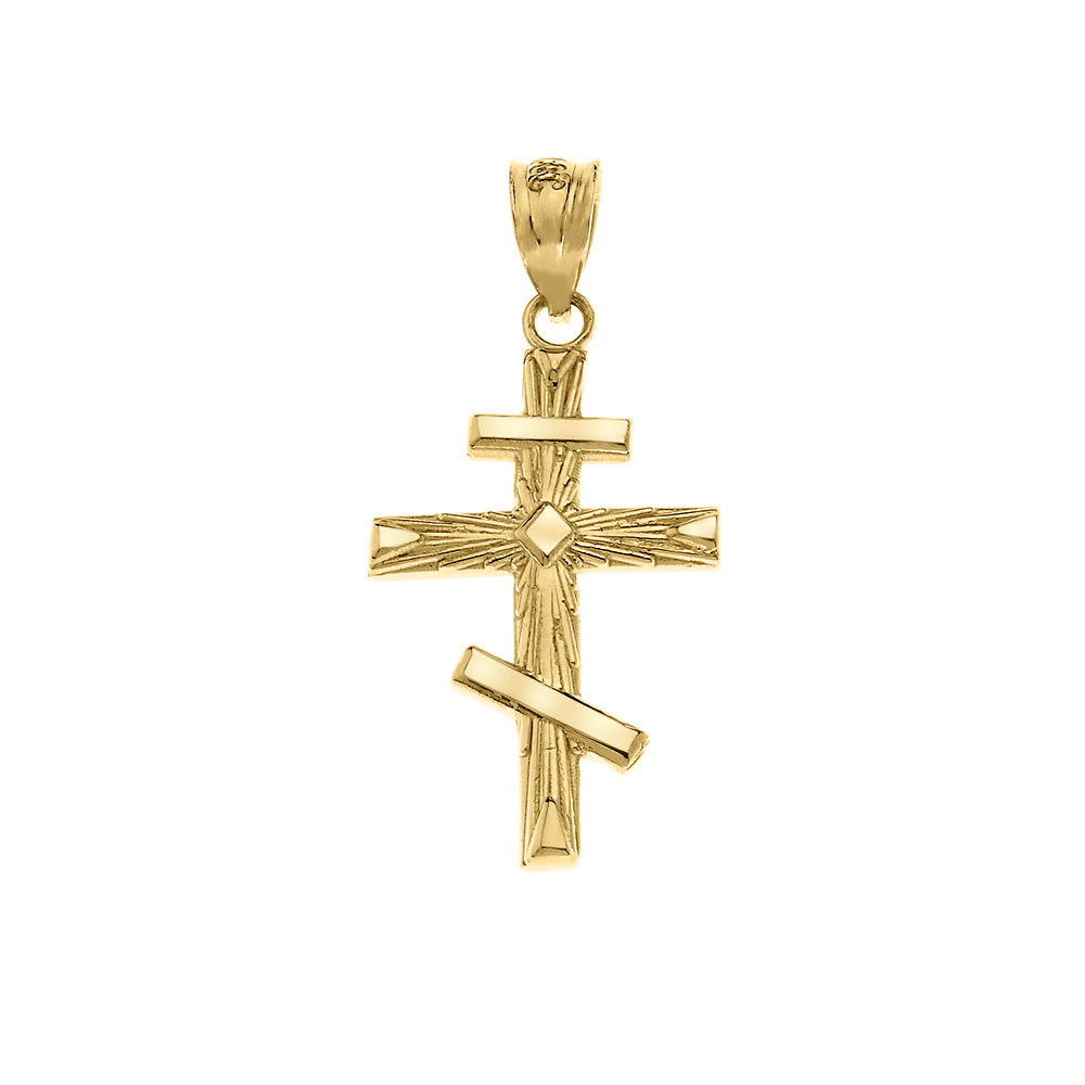 Solid Gold Russian Orthodox Cross Pendant Necklace, view 5