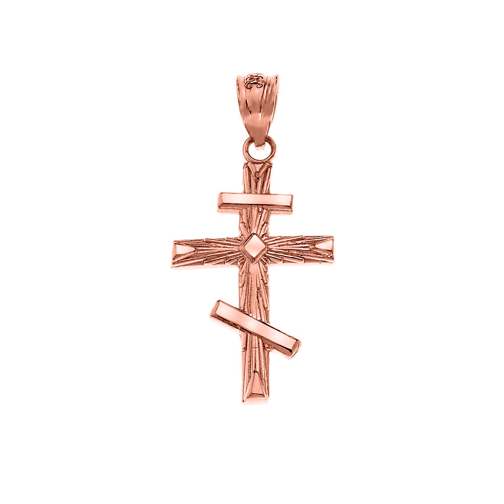 Solid Gold Russian Orthodox Cross Pendant Necklace, view 6