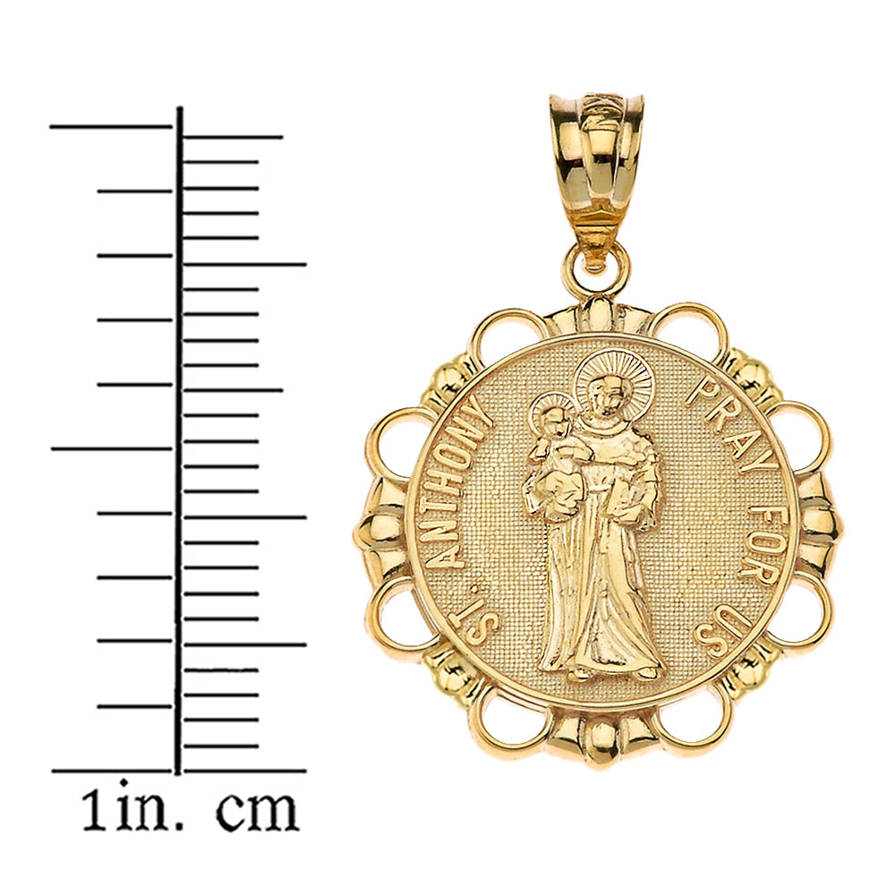 Solid Gold Saint Anthony Pray For Us Circle Pendant Necklace, view 3