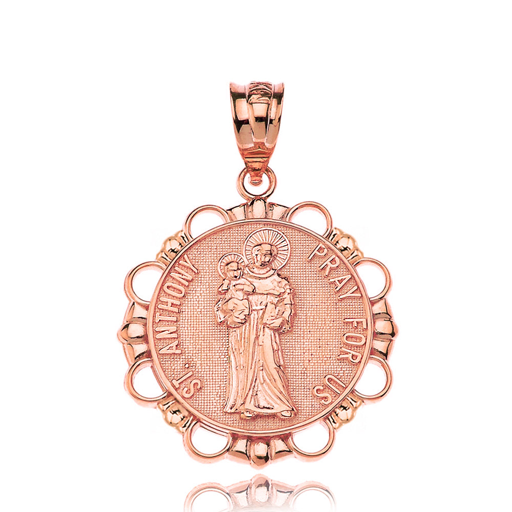 Solid Gold Saint Anthony Pray For Us Circle Pendant Necklace, view 5
