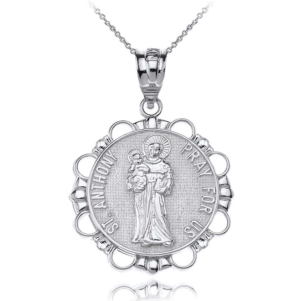 Solid Gold Saint Anthony Pray For Us Circle Pendant Necklace, view 6