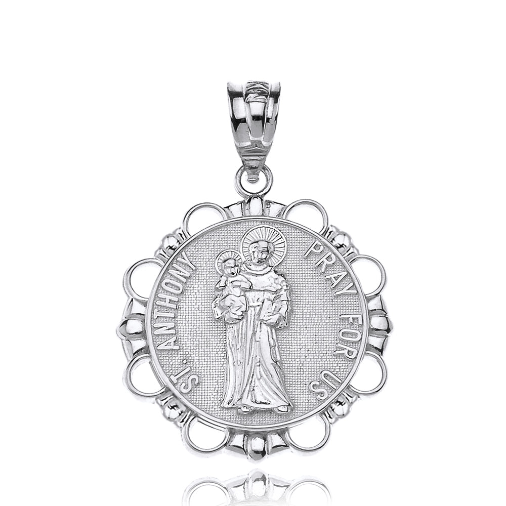 Solid Gold Saint Anthony Pray For Us Circle Pendant Necklace, view 7