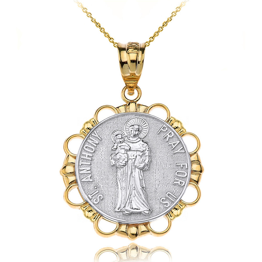Solid Gold Saint Anthony Pray For Us Circle Pendant Necklace, view 8