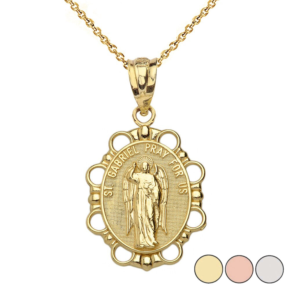 Solid Gold Saint Gabriel Pendant Necklace
