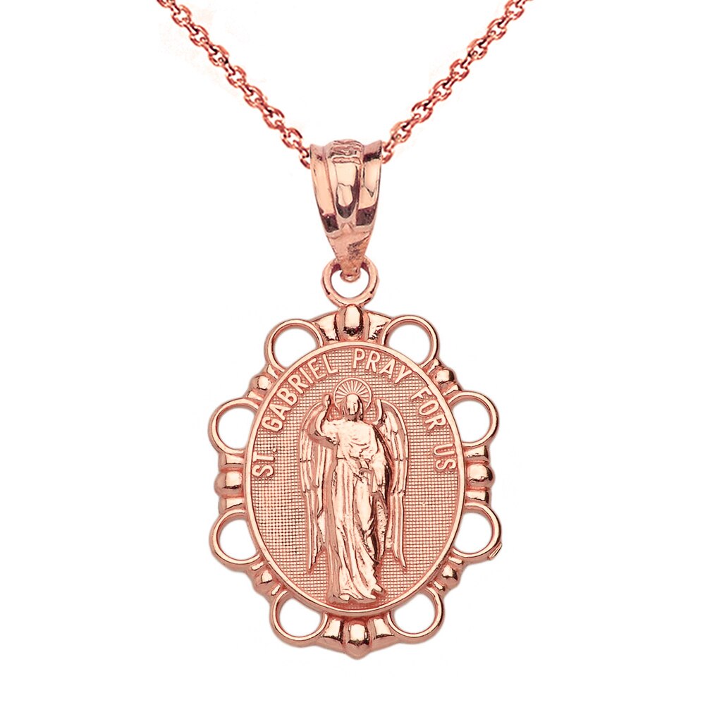 Solid Gold Saint Gabriel Pendant Necklace, view 4