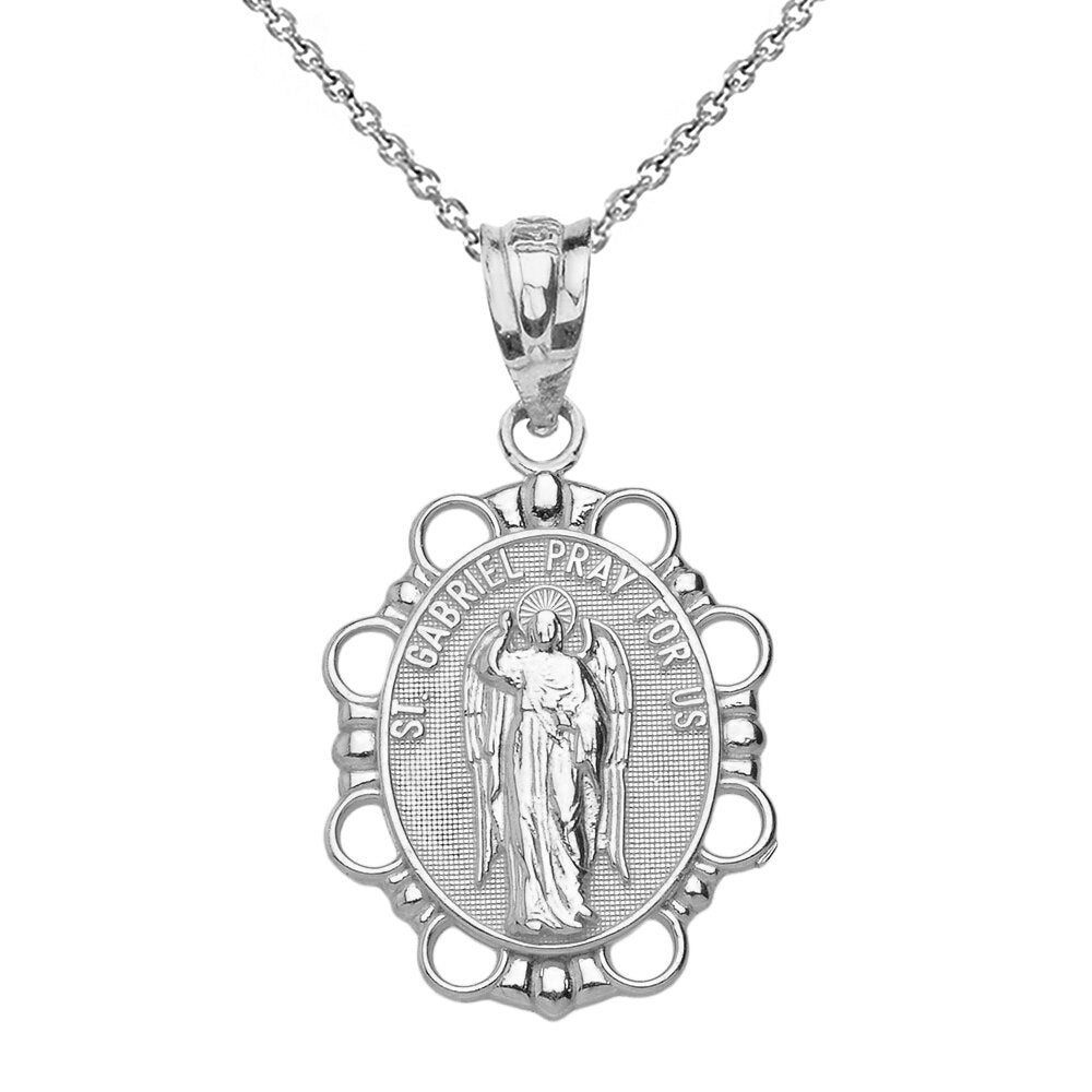 Solid Gold Saint Gabriel Pendant Necklace, view 7