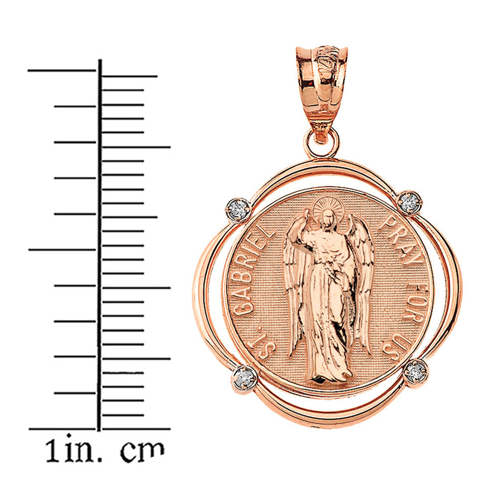 Solid Gold Saint Gabriel Pray For Us Diamond Circular Frame Pendant Necklace, view 6