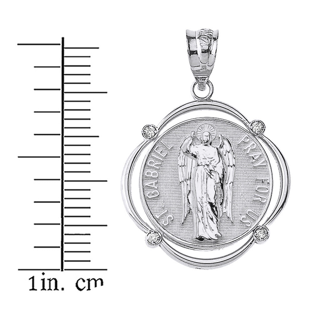 Solid Gold Saint Gabriel Pray For Us Diamond Circular Frame Pendant Necklace, view 9