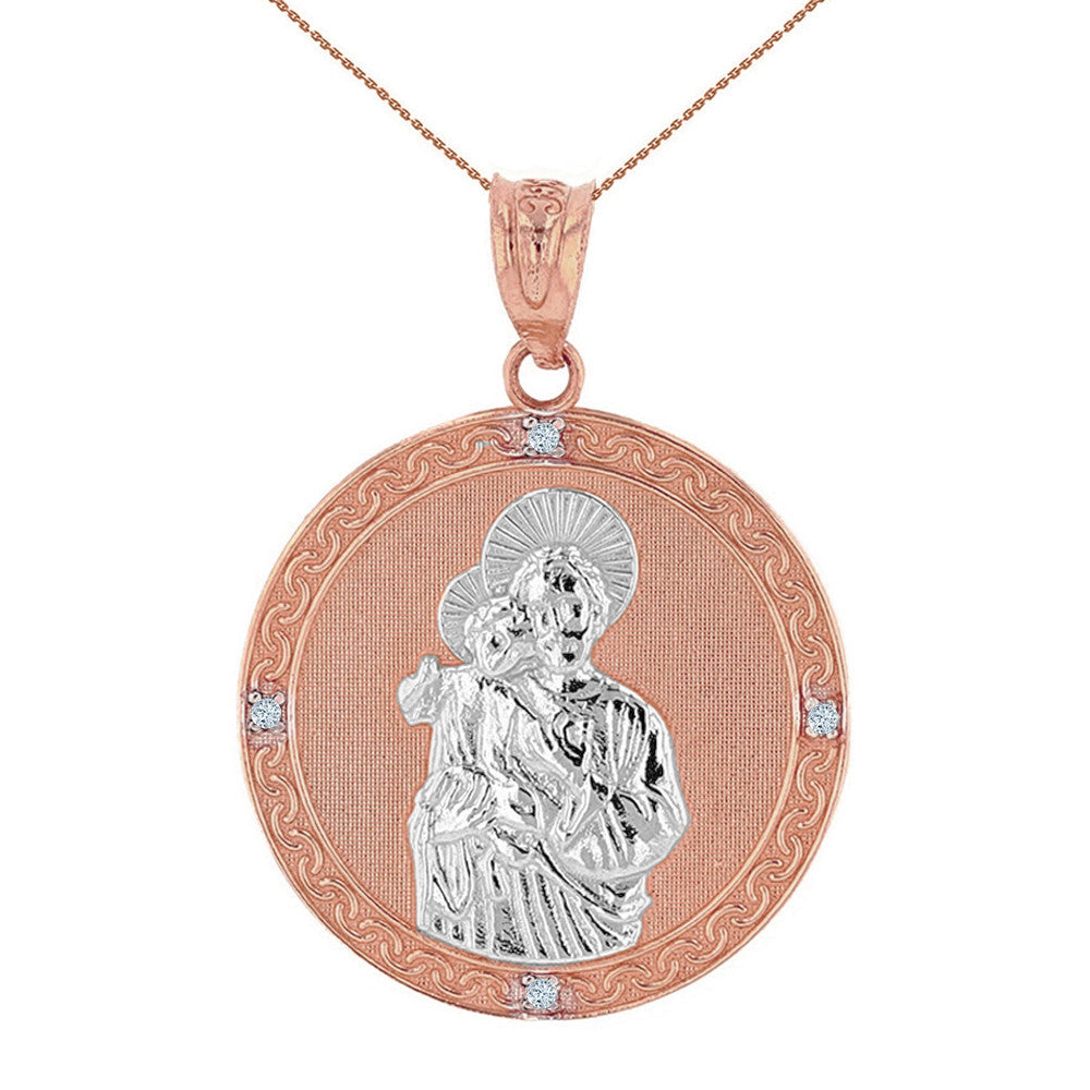 Solid Gold Saint Joseph Diamond Engravable Medallion Pendant Necklace 1.04" (26 mm), view 5