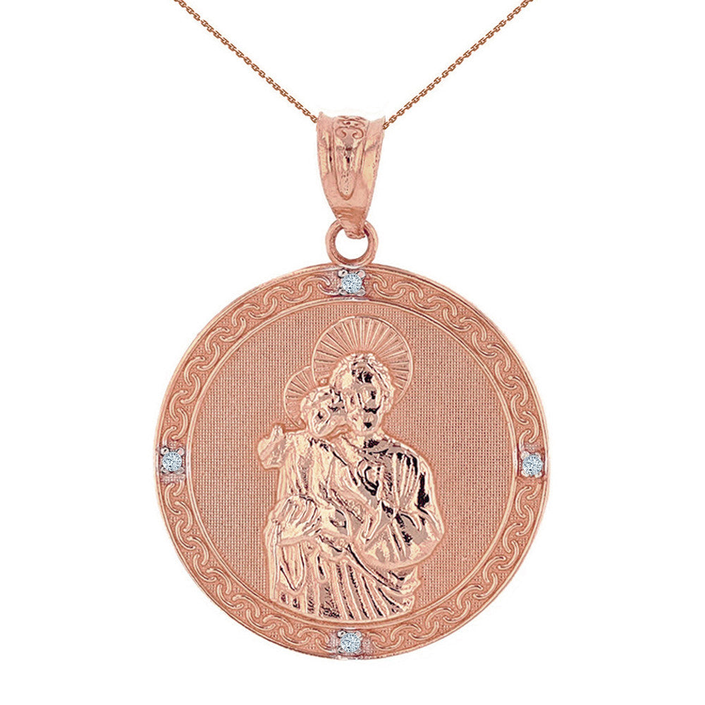 Solid Gold Saint Joseph Diamond Engravable Medallion Pendant Necklace 1.04" (26 mm), view 6