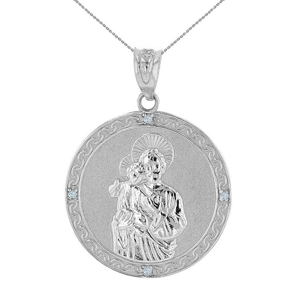 Solid Gold Saint Joseph Diamond Engravable Medallion Pendant Necklace 1.04" (26 mm), view 7