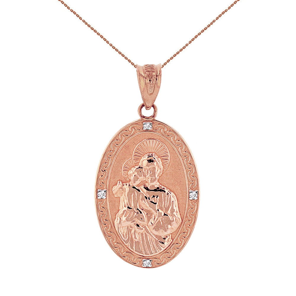 Solid Gold Saint Joseph Diamond Oval Engravable Medallion Pendant Necklace 1.02" (25 mm), view 5
