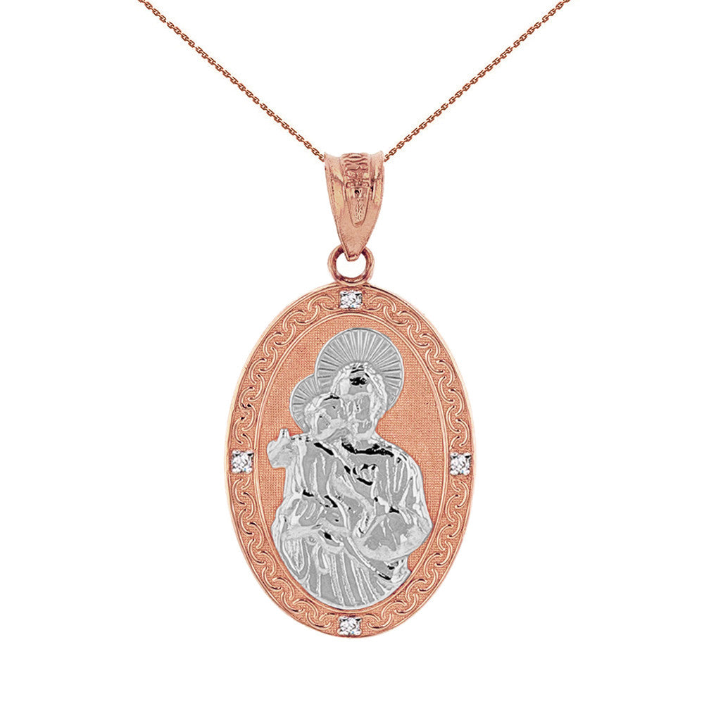 Solid Gold Saint Joseph Diamond Oval Engravable Medallion Pendant Necklace 1.02" (25 mm), view 6