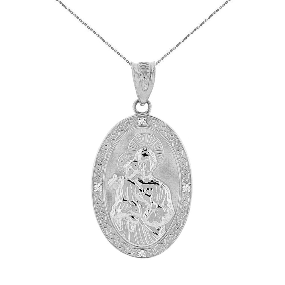 Solid Gold Saint Joseph Diamond Oval Engravable Medallion Pendant Necklace 1.02" (25 mm), view 7