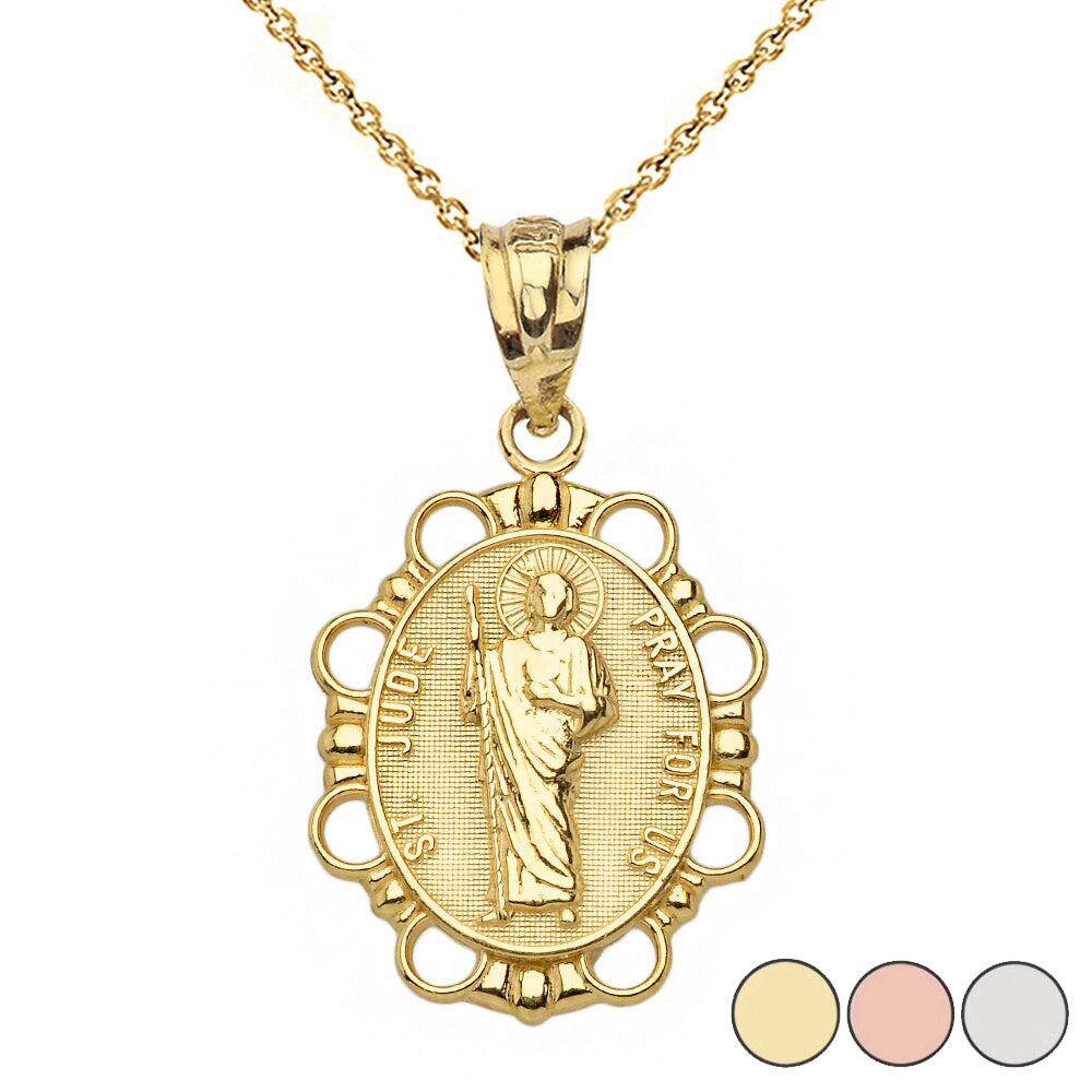 Solid Gold Saint Jude Pendant Necklace