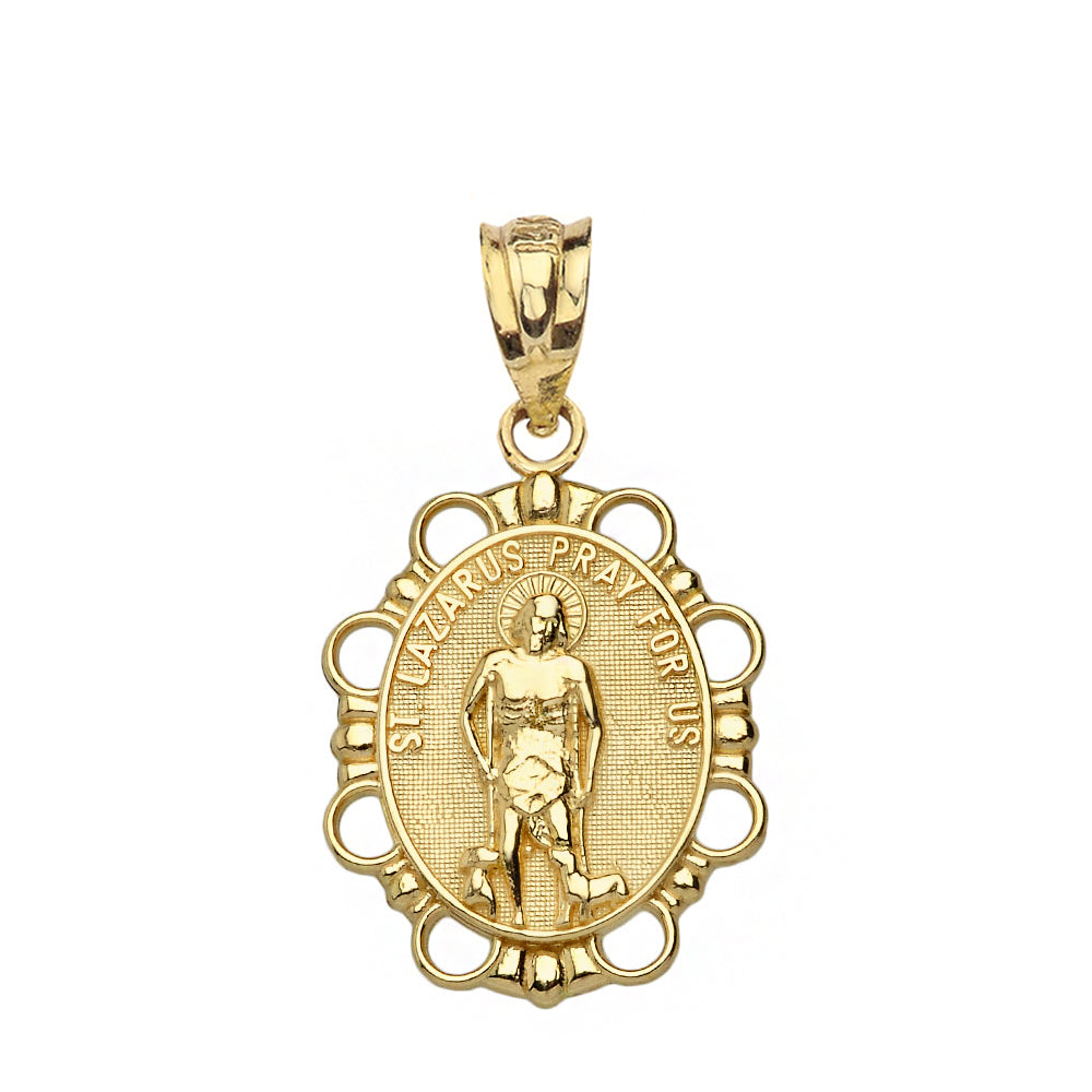 Solid gold Saint Lazarus Pendant Necklace, view 2