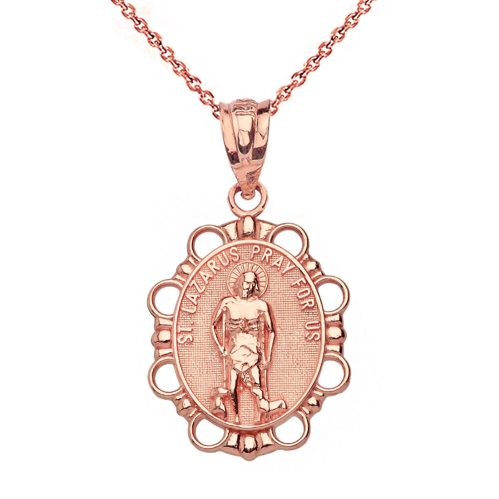 Solid gold Saint Lazarus Pendant Necklace, view 4