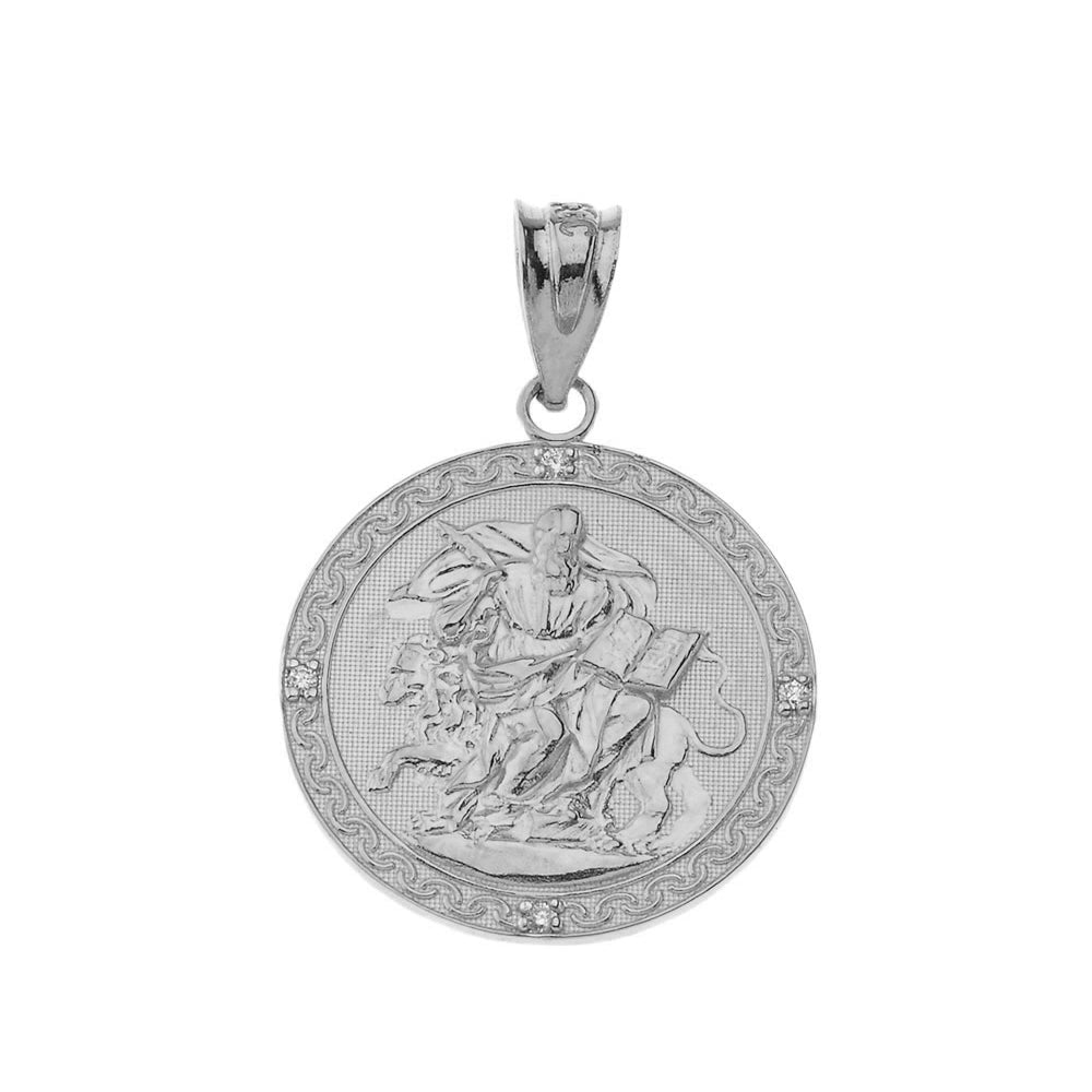 Solid Gold Saint Mark Round Diamond Pendant Necklace, view 6