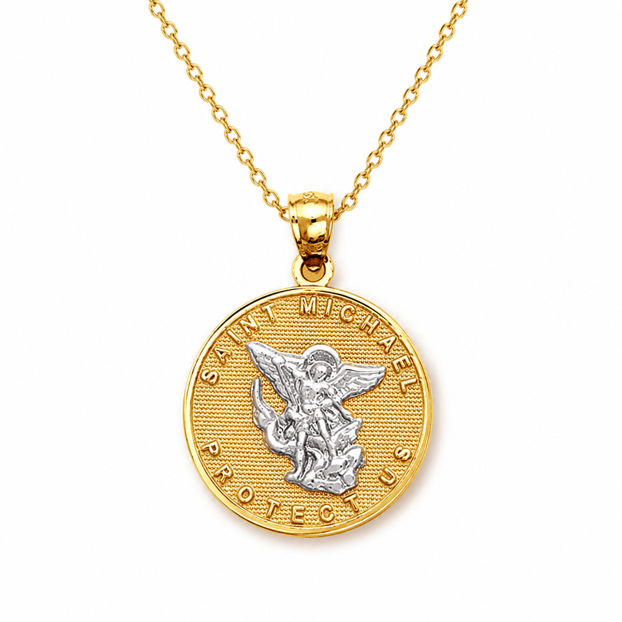 Solid Gold Saint Michael Pendant Necklace, view 2