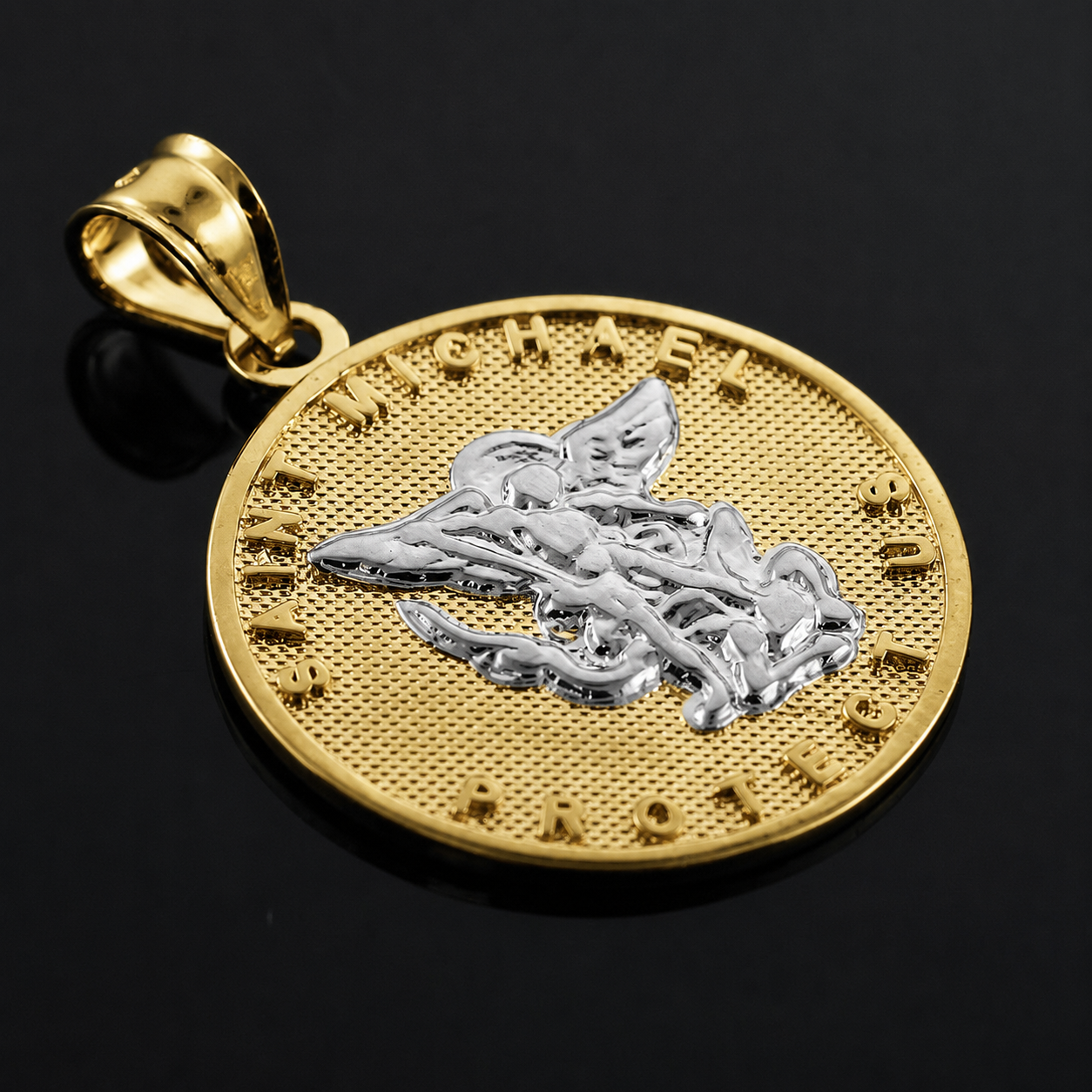 Solid Gold Saint Michael Pendant Necklace, view 4