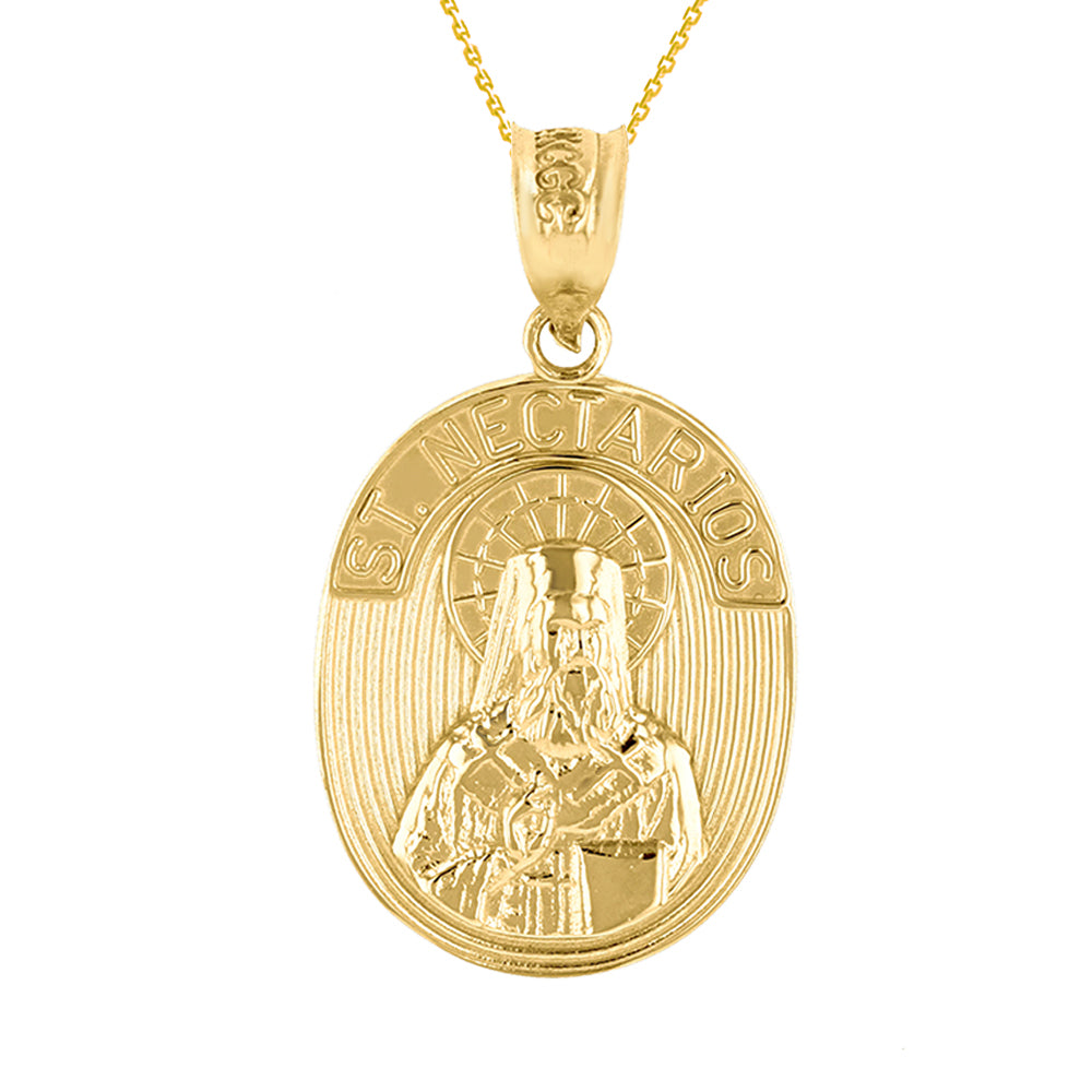 Solid Gold Saint Nectarios of Aegina Greek Orthodox Engravable Pendant Necklace