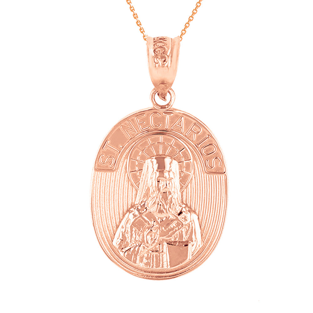 Solid Gold Saint Nectarios of Aegina Greek Orthodox Engravable Pendant Necklace, view 2