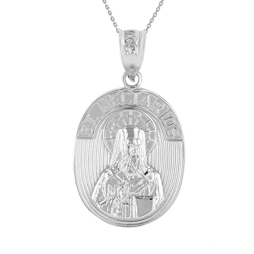 Solid Gold Saint Nectarios of Aegina Greek Orthodox Engravable Pendant Necklace, view 3