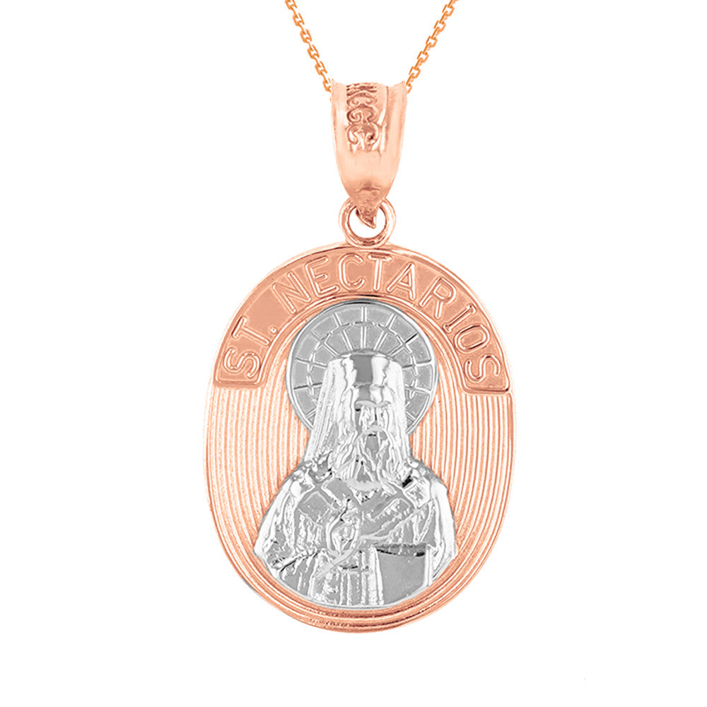 Solid Gold Saint Nectarios of Aegina Greek Orthodox Engravable Pendant Necklace, view 4