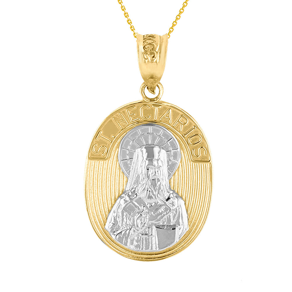 Solid Gold Saint Nectarios of Aegina Greek Orthodox Engravable Pendant Necklace, view 5