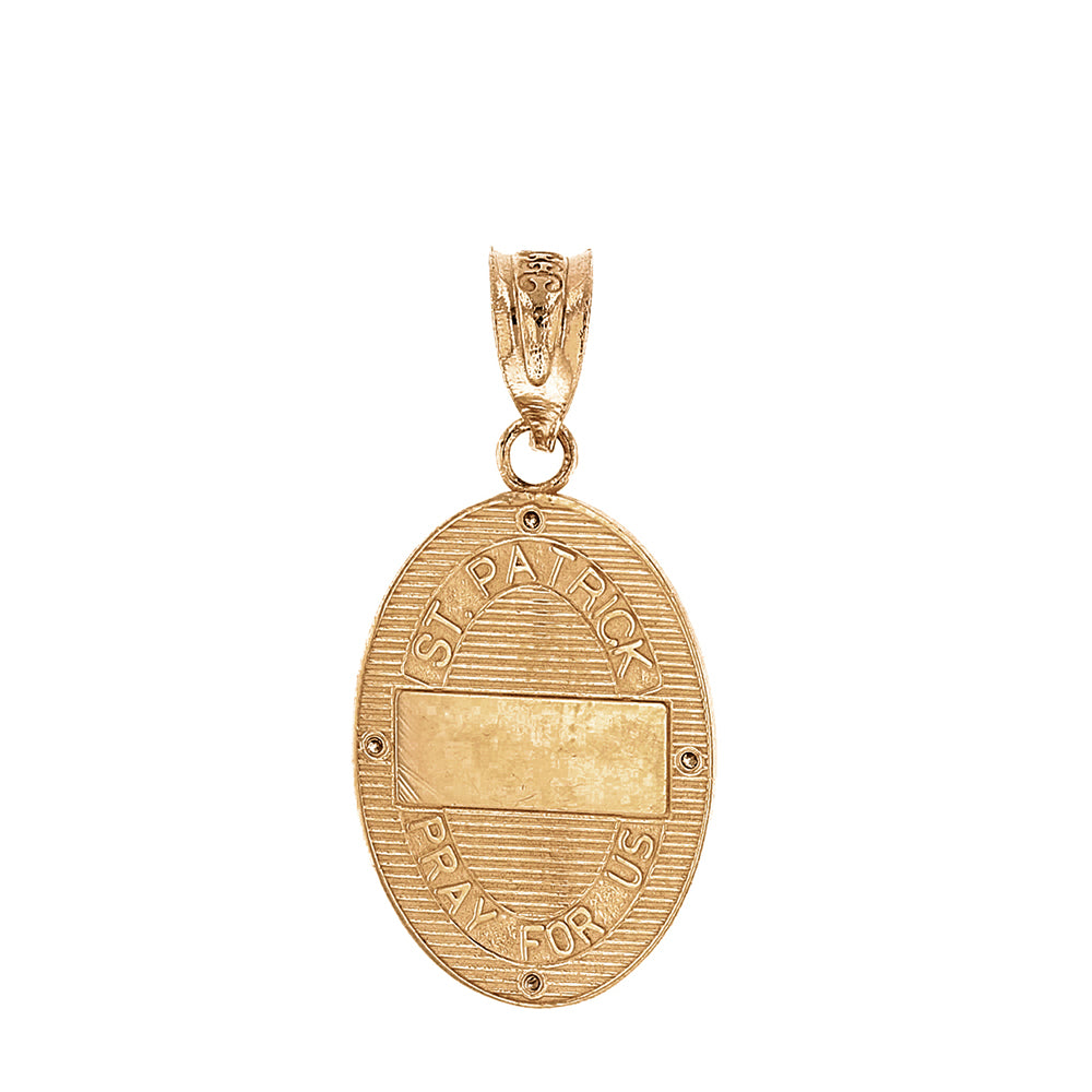 Solid Gold Saint Patrick Diamond Oval Engravable Medallion Pendant Necklace 1.03" (26 mm), view 4