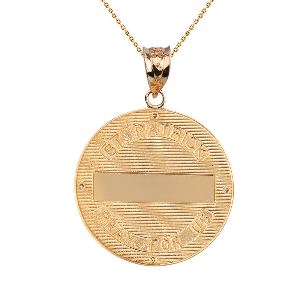 Solid Gold Saint Patrick Shamrock Diamond Engravable Medallion Pendant Necklace 1.16" (29 mm), view 3