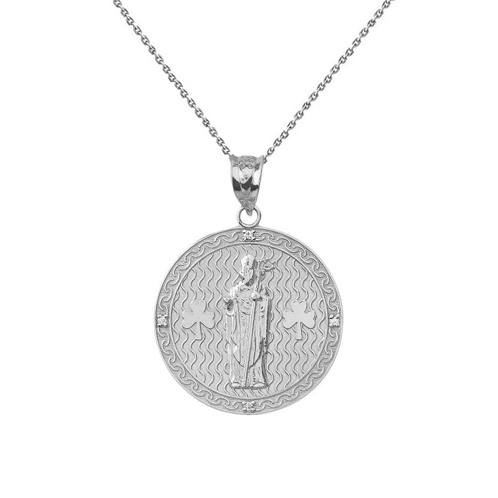 Solid Gold Saint Patrick Shamrock Diamond Engravable Medallion Pendant Necklace 1.16" (29 mm), view 7