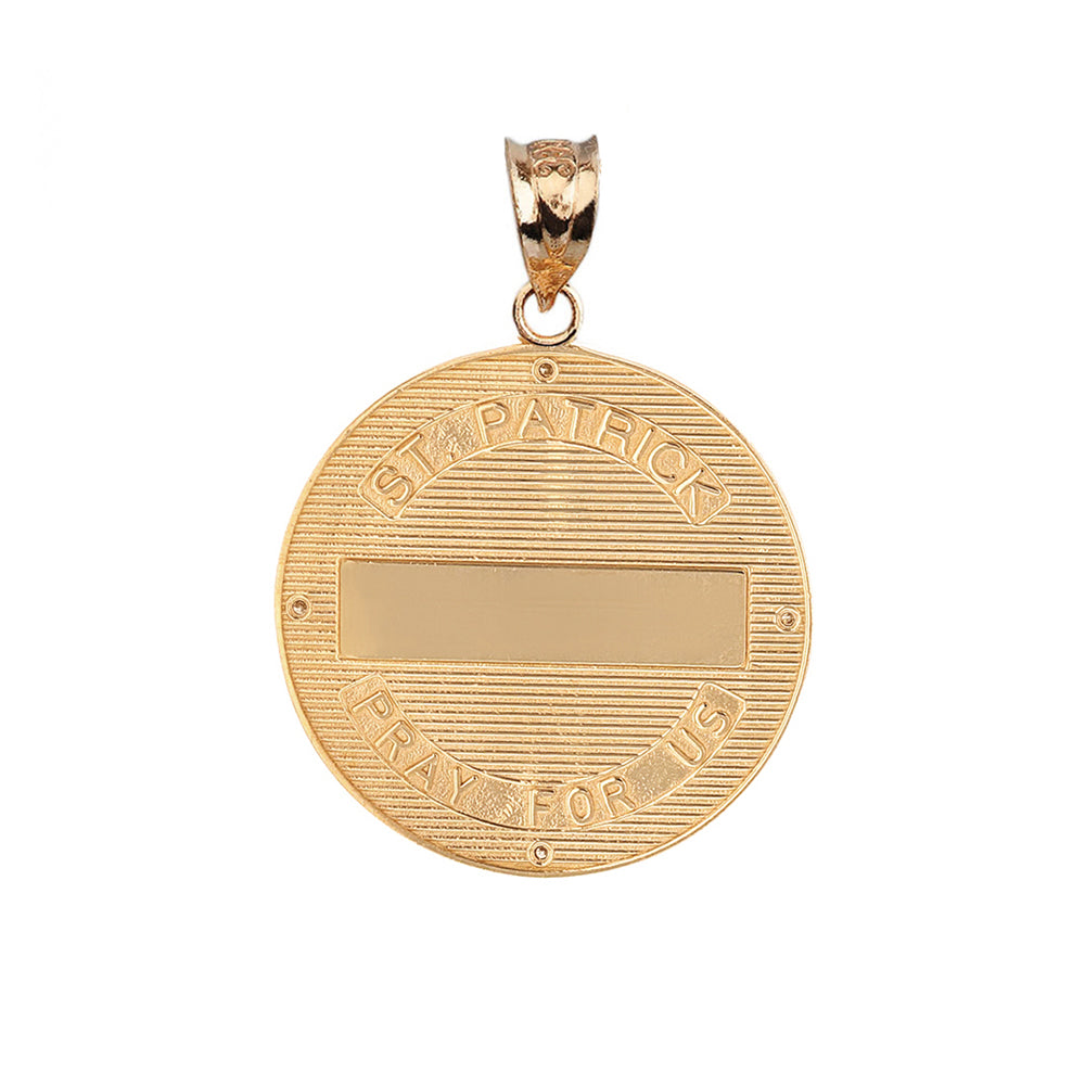 Solid Gold Saint Patrick Shamrock Diamond Engravable Medallion Pendant Necklace 1.16" (29 mm), view 9